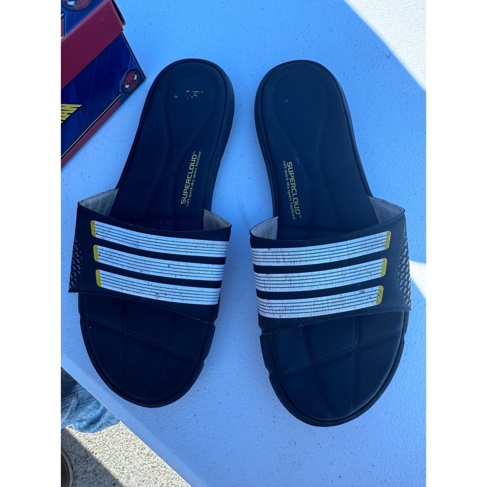 Adidas Supercloud Slide Sandals Black White Yellow Q20801 Kids Size 7